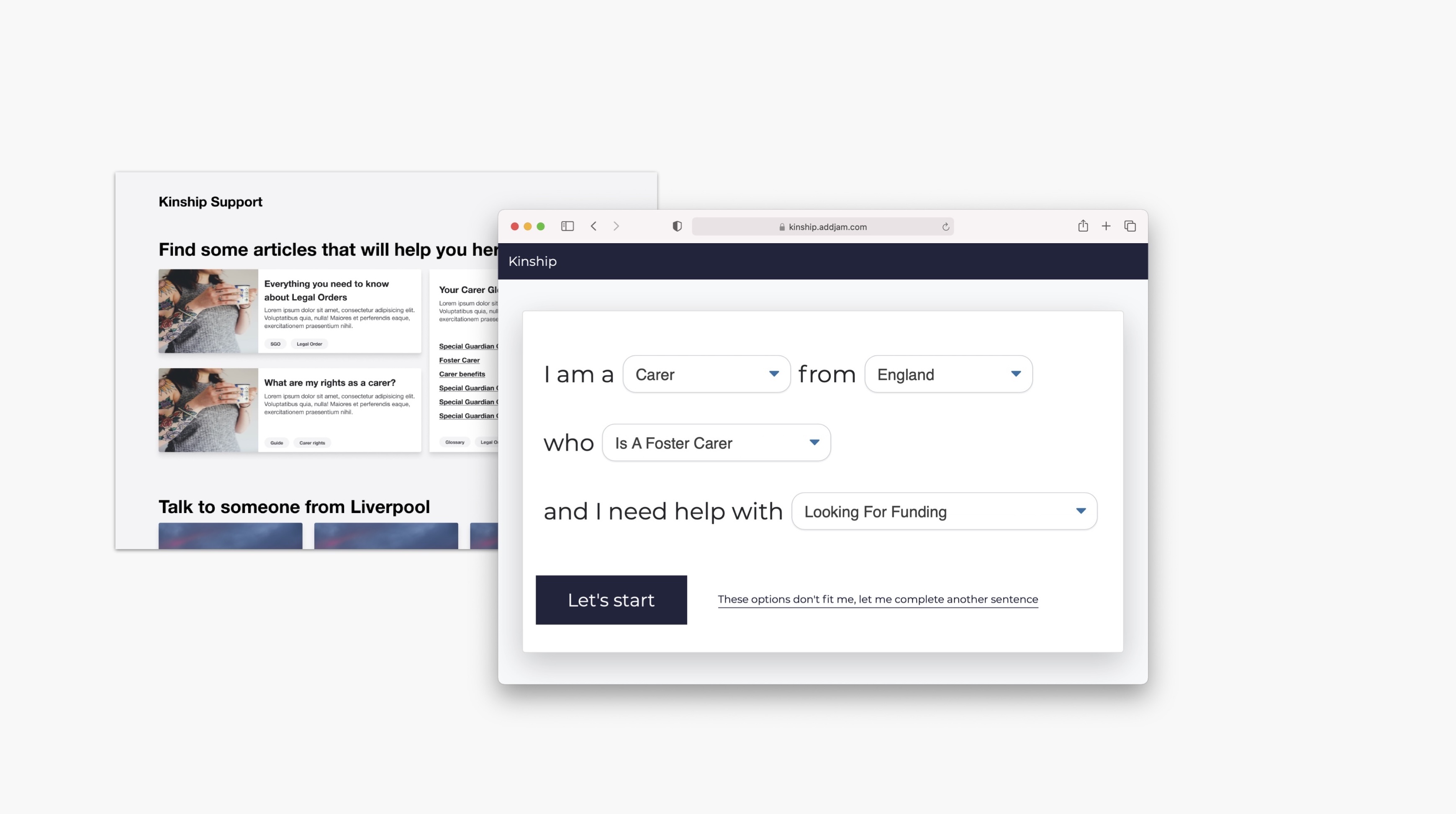 Kinship Proposal A — sentence-builder for personalised guidance